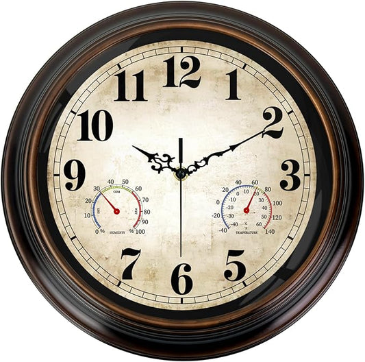Vintage Wall Clock 16 Inch Quartz Silent Non-Ticking Analog Clock