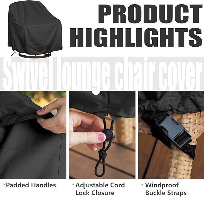 Outdoor Swivel Lounge Chair Cover, Fits to (29" W X 31" D X 38" H) Lawn Patio Chairs, 420D Tear-Resistant, UV Resistant, Waterproof for Furniture Covers