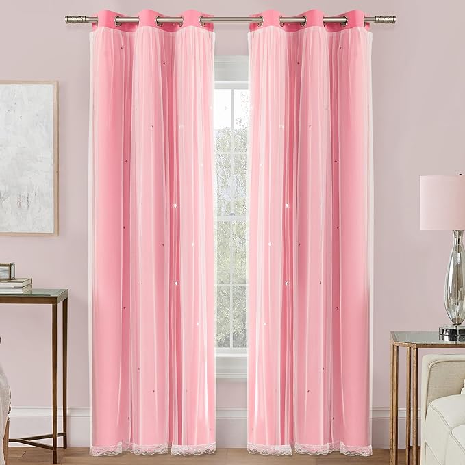 XiDi Pink Blackout Curtains, Room Darkening Curtains