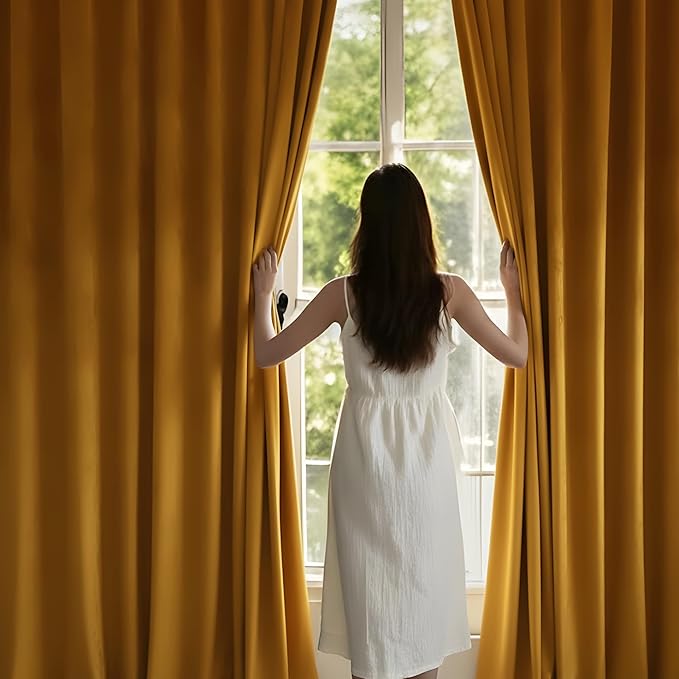 NICETOWN Warm Gold Velvet Curtains 84 inches Long, Room Darkening Drapes