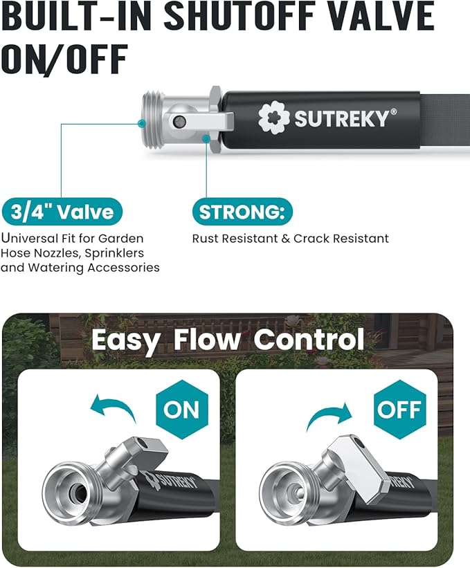 50ft Garden Hose, Ultra Lightweight All-Weather Water Hose, Durable & Flexible, Built-in Valve, Leak-free Connections, TPU Water Hose, Drinking Water Safe