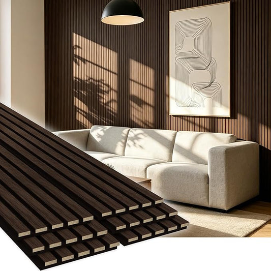 EVERECO 6 Pack Wood Slat Acoustic Wall Panels 92.5" × 7.87", 3D Sound Absorbing