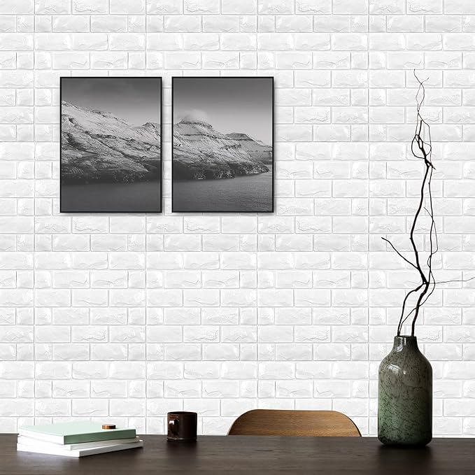 11PCS 3D Wall Panels Peel and Stick Faux Brick Wallpaper White Self Adhesive