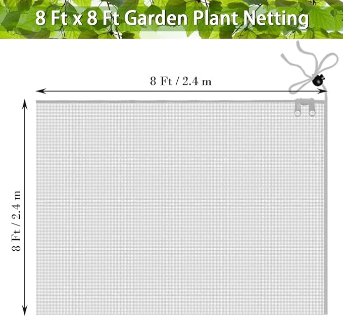 Fruit Tree Netting Covers with Zipper to Protect from Squirrels and Birds Large Netting for Fruit Trees Net Protection, White, 8' x 8', 1 Pack