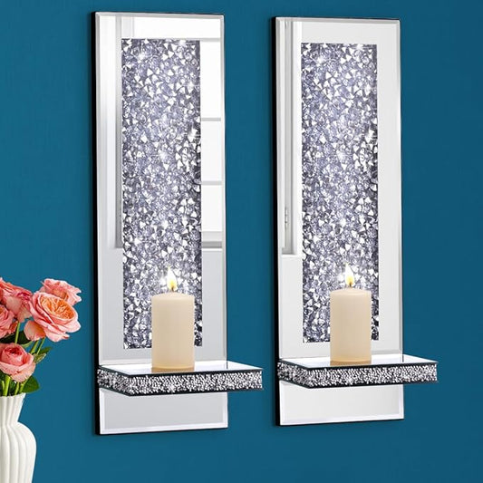 Aeveco Crystal Crush Diamond Mirrored Candle Sconces, Wall Decorations