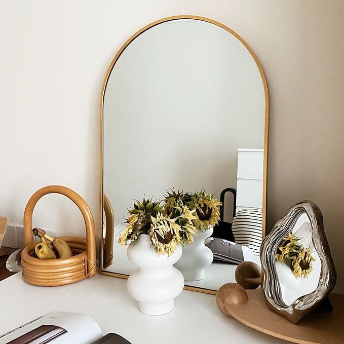 HARRITPURE 2Pcs Arched Bathroom Mirror Wall Mounted Mirror Aluminum Alloy Frame