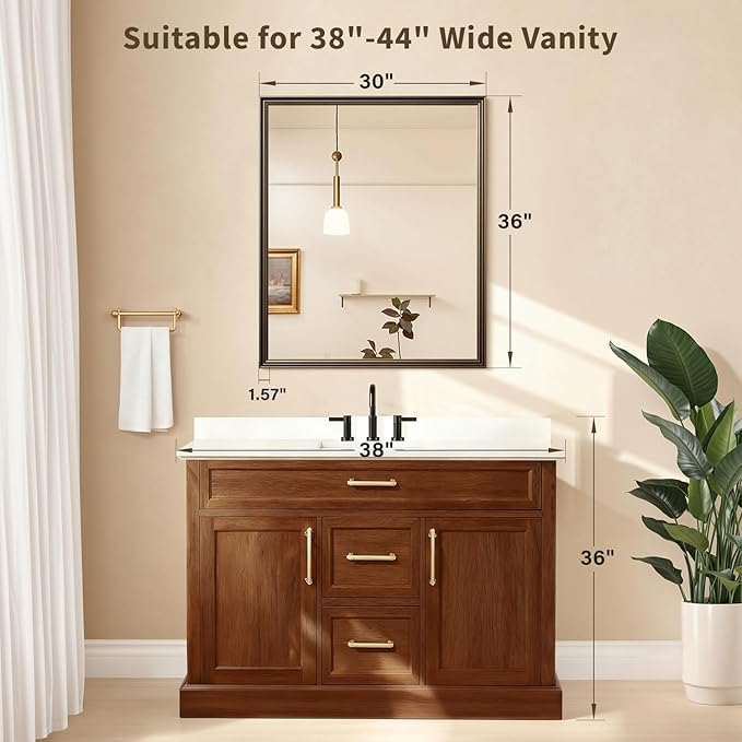 Retro Copper Effect Framed Wall Mirror, 30x36 Rectangle Mirror,