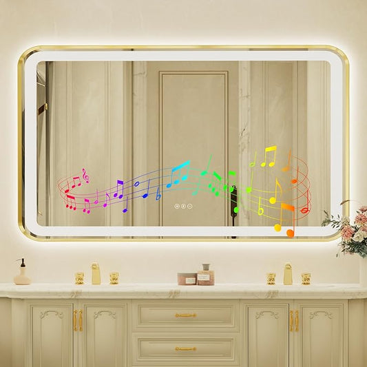 32x55 Inch Gold Framed LED Bathroom Mirror