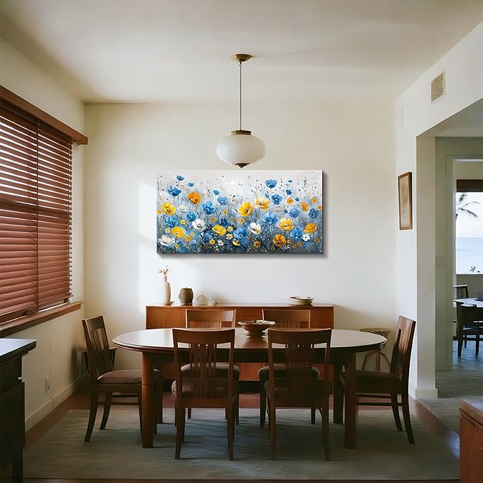 SERIMINO Flower Wall Art, Large Wall Art, Blue Wall Decor, Botanical Floral Canvas Prints, Natural Plant Watercolor Paintings for Living Room Bedroom Bathroom Farmhouse House Decorations 24"x48"