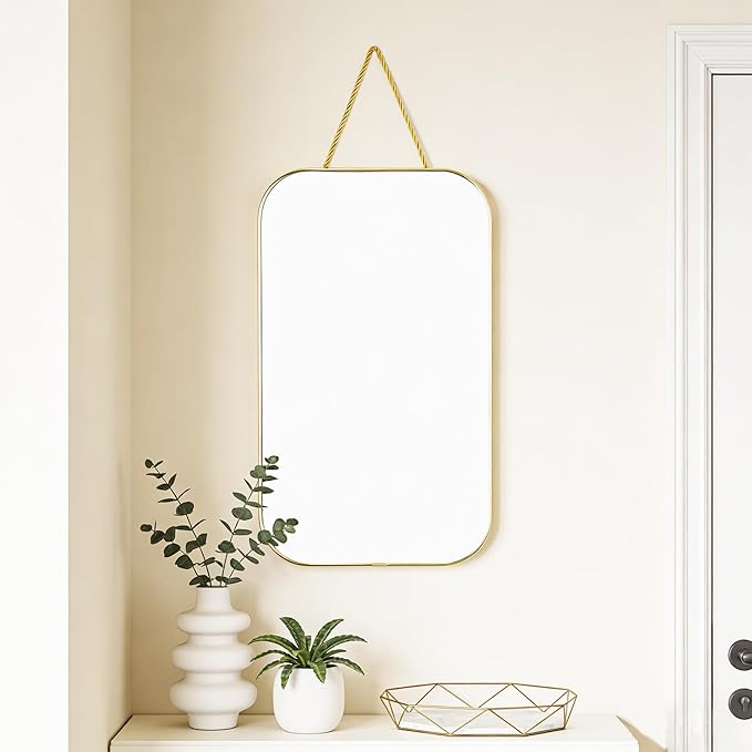 Gold Rectangular Wall Mirror, 15.6x9.2 Inch Modern Decorative Wall Mirror