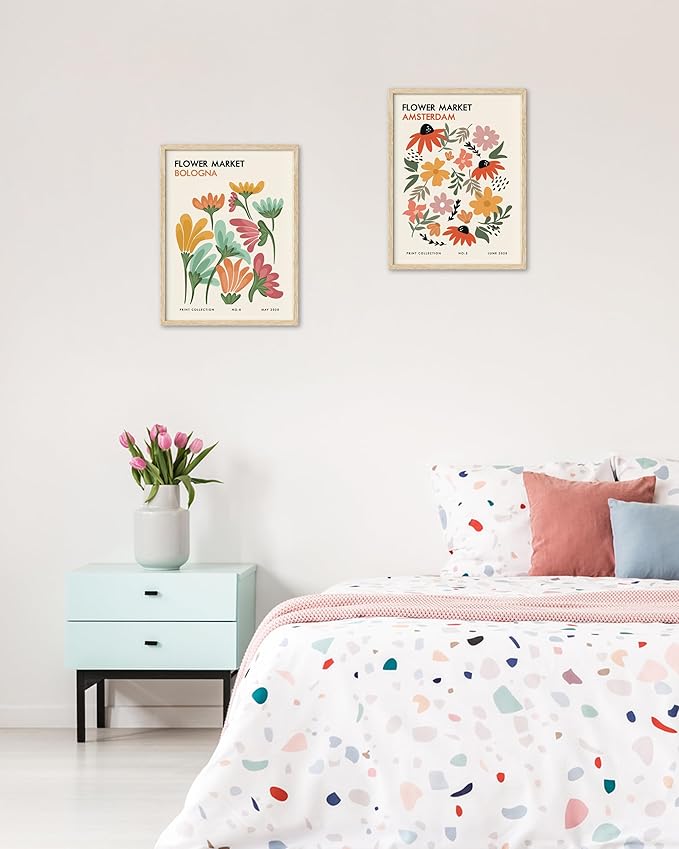 HesenDot Unframed Floral Wall Art Set of 3, 12x16in Flower Market Canvas Prints