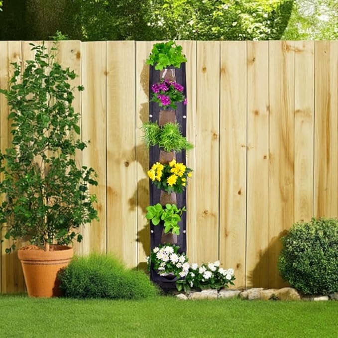 6 Pocket Vertical Grow Bag, Hanging Wall Garden Planter, Indoor Outdoor