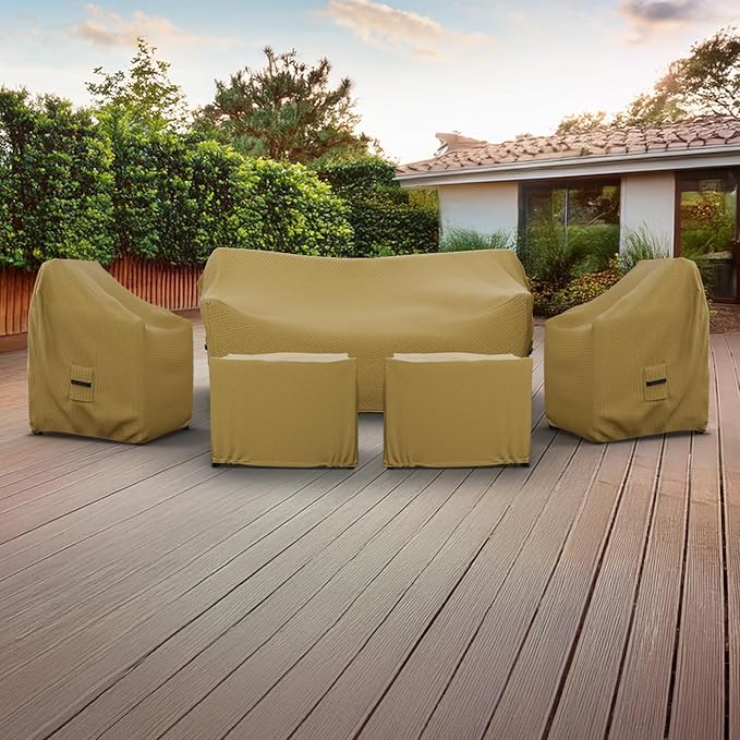 Covers & All Patio Furniture Cover Set, 5 Piece Outdoor Furniture Covers, Water-Repellent UV & Weather Resistant Covers for Sofa, Chairs & Ottomans with Elastic & Padded Handles