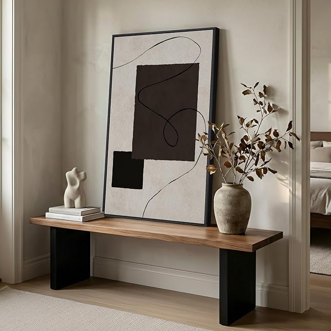 Framed Modern Black and White Neutral Abstract Wall Art, Contemporary