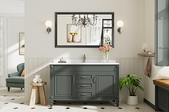 Briivue 50x30 Inch Black Bathroom Mirror