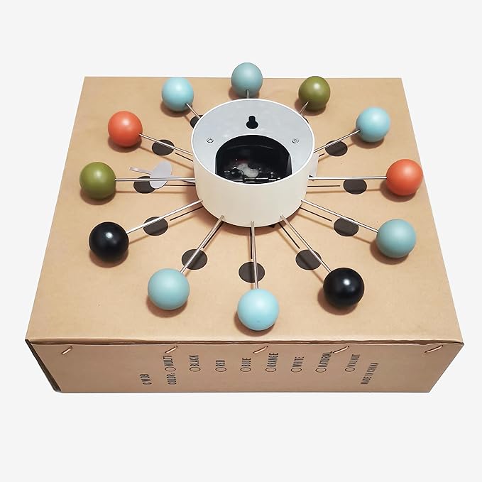 Wood Ball Wall Clock Mid Century Modern Silent Non Ticking Battery Operated 13