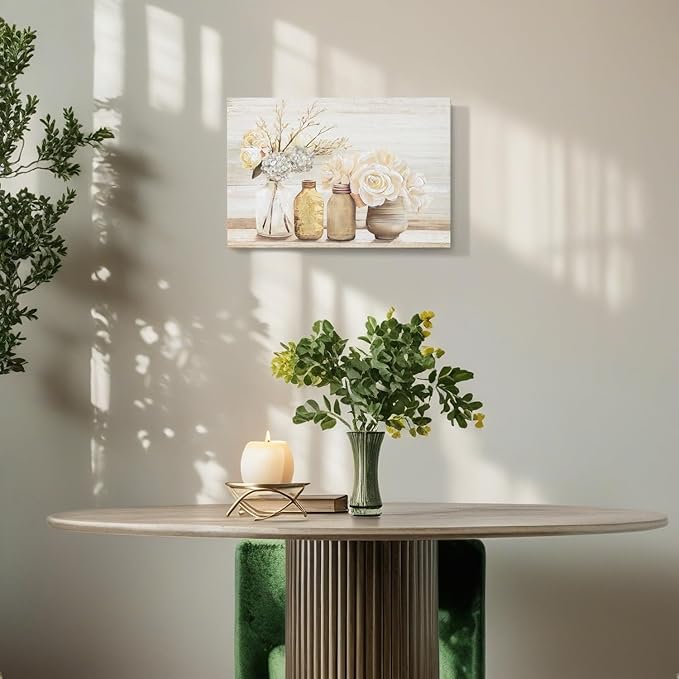 Farmhouse Floral Wall Art for bathroom, Flower Rustic Wood Board Canvas Wall