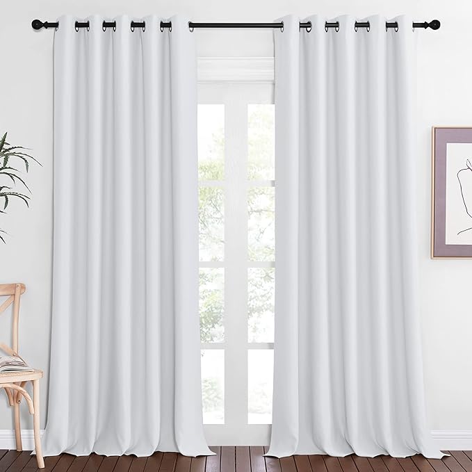 NICETOWN Greyish White Sliding Door Curtain 118 inch Length, Grommet Room