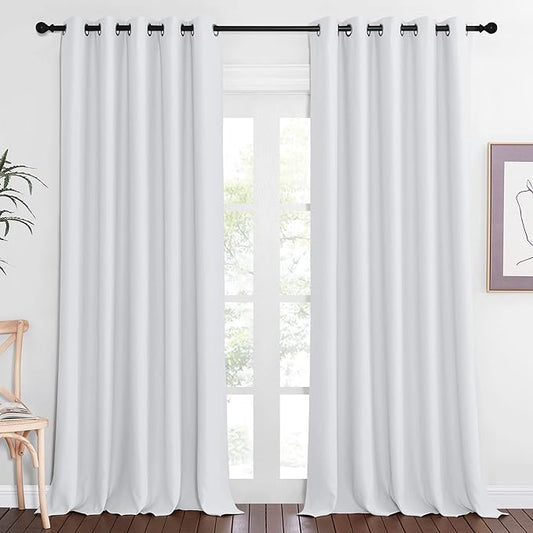 NICETOWN Greyish White Sliding Door Curtain 118 inch Length, Grommet Room