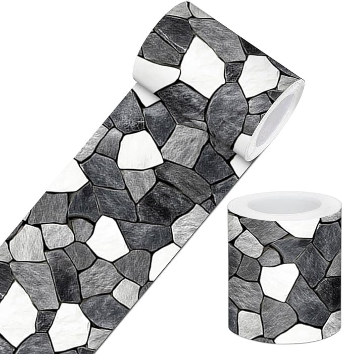 IVN Wallpaper Border Black White Stone Pattern Design 4x196 Inch Peel and Stick