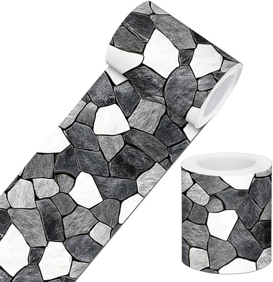 IVN Wallpaper Border Black White Stone Pattern Design 4x196 Inch Peel and Stick
