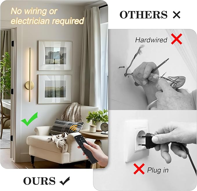 Battery Operated Modern Wall Sconces, Dimmable Wireless Wall Light Set of Two