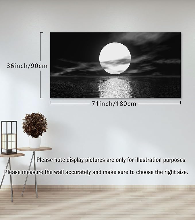 Cao Gen Decor Art S06498 Wall Art Canvas Sea White Full Moon in Night Picture