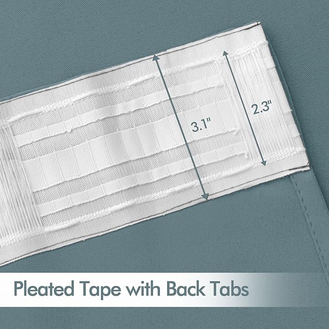 MIULEE Greyish Blue Back Tab Blackout Curtains 108 Inch Long 2 Panels Set