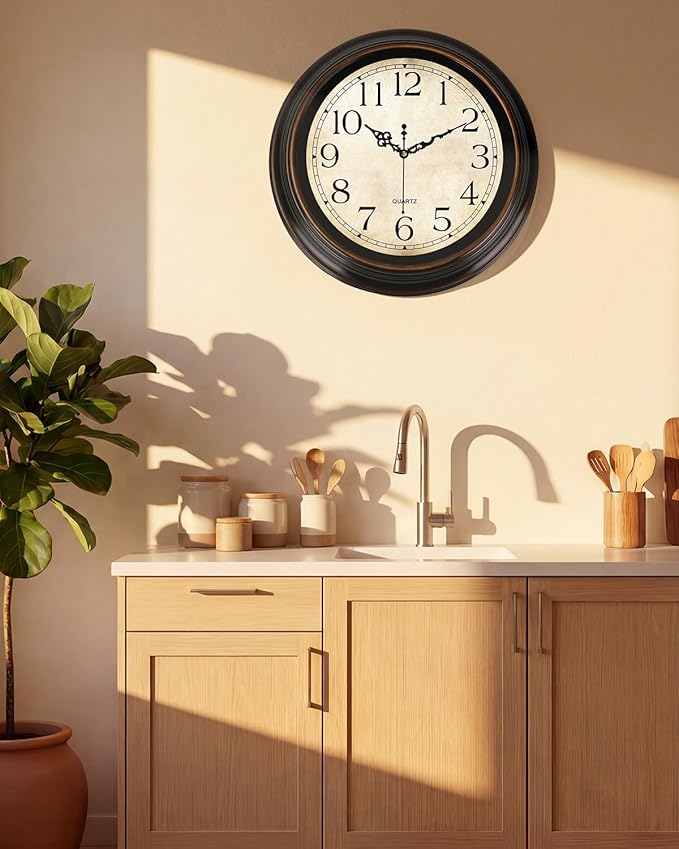 Vintage Wall Clock 16 Inch Quartz Silent Non-Ticking Analog Clock Battery