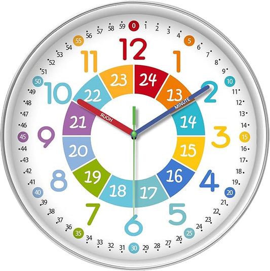 XFM Colorful Kids Wall Clocks Battery Operated 10 inch Silent Non Ticking Funny