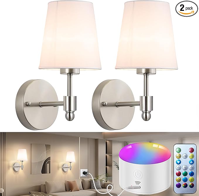 YHCDLAMP Battery Operated Wall Sconces Set of Two, Rechargeable Wireless Wall