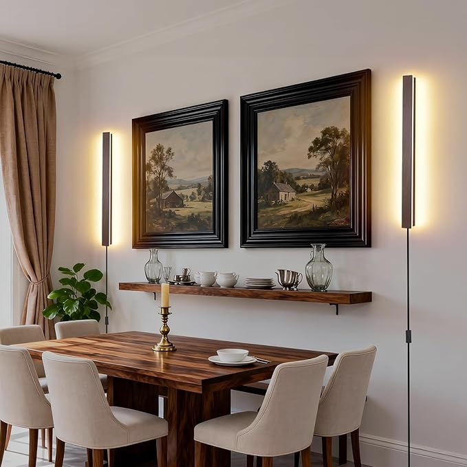 Farmhouse Plug in Wall Sconces, 23.6 inch Faux Walnut Finish LED Long Wall