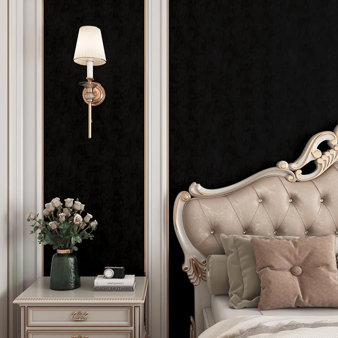 YENHOME 30"X118" Vintage Black Peel and Stick Wallpaper Textured Wallpaper