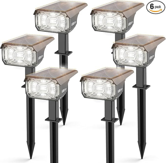 LEREKAM Solar Lights Outdoor Waterproof Landscape Lights, 40 LEDs Solar Spot Lights Outdoor Spotlights with 3 Light Modes, USB & Solar Powered Garden Yard Wall Lights Auto On/Off for Patio 6 Pack