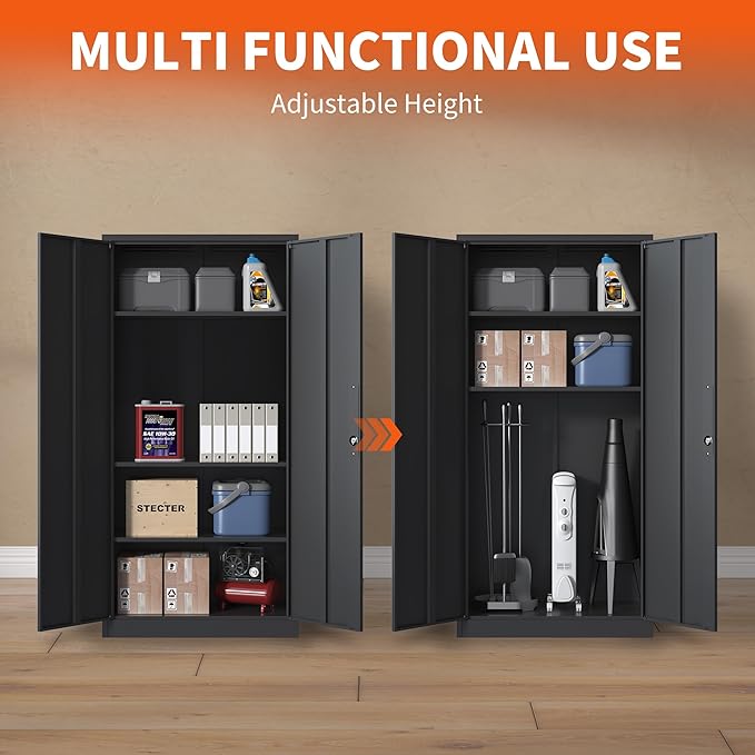 Metal Storage Cabinet with Adjustable Shelves, Garage Tool Cabinet with 2