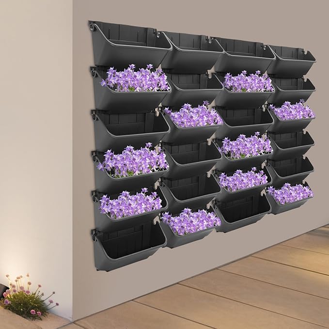 24 Pots Wall Mounted Planter, Plastic Wall Vertical Planter,