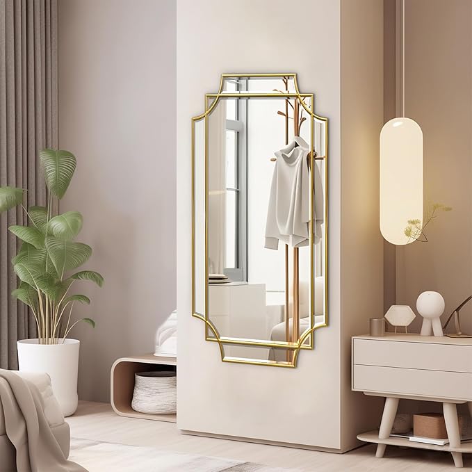 HQiJun Wall Mirror Full Length, Scalloped Beveled Polished Decorative Mirrors