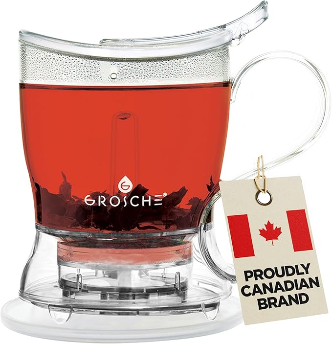 GROSCHE Aberdeen Tea Infuser Teapot & Smart Tea Maker - BPA-Free, Drip-Free Design | Coaster | Easy Brew | Easy Clean Steeper (17.7 oz - 525 ml)