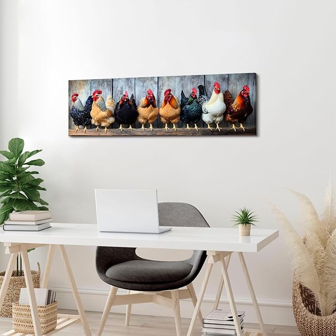 Large Farm Chicken Wall Art Rooster Kitchen Wall Decor Rustic Farmhouse Coop