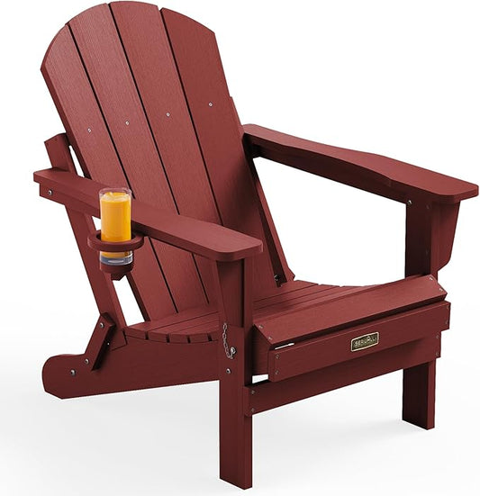 SERWALL Folding Adirondack Chair Outdoor Adirondack Chairs Weather Resistant Fire Pit Chairs for Patio - Red