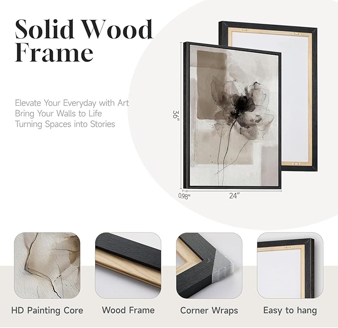 Framed Neutral Abstract Floral Wall Art