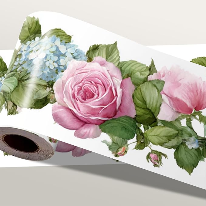 Floral Wallpaper Border 196x4 Inch Peel and Stick Wall Border Pink Blue Rose