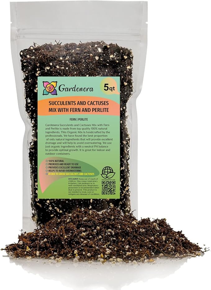 Fern + Perlite Soil Mix for Repotting and Planting Succulents and Cactuses - 5 Quart Bag