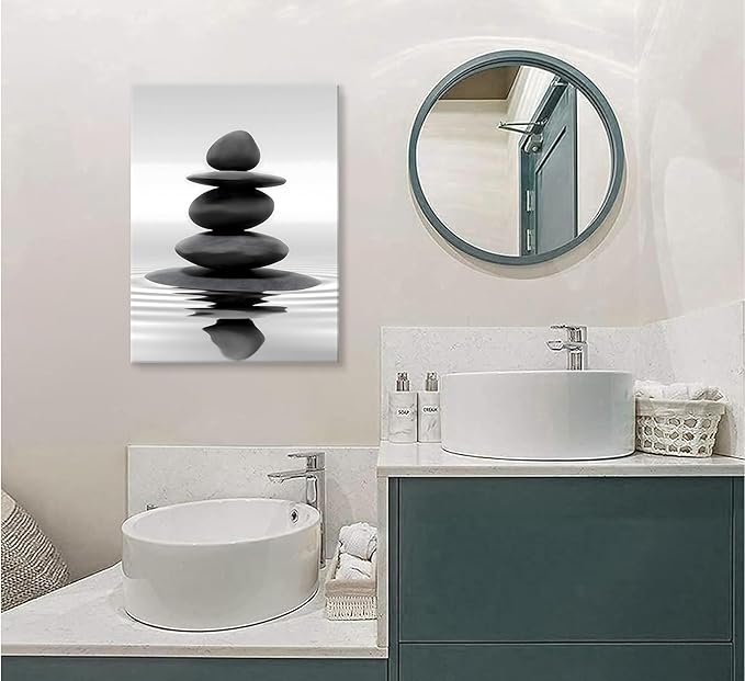 Zen Canvas Wall Art Black Stacked Stone Poster Print