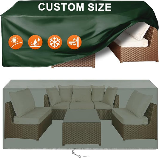 Patio Furniture Cover Rectangle 128"(L) x 56"(W) x 30"(H), Custom Heavy Duty 420D Waterproof Outdoor Cover with Drawstring & Buckles for Table Chair Garden, Green