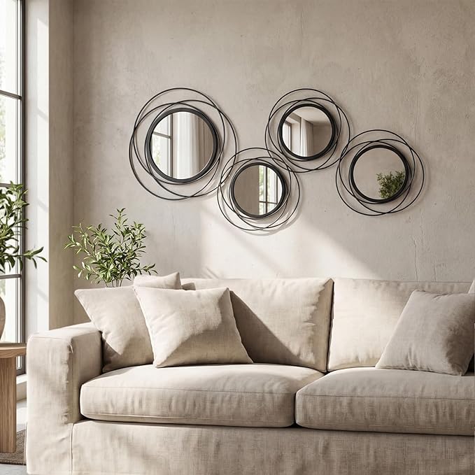 4 Piece Gold Round Wall Mirror Set Modern Metal Circle Home Decor