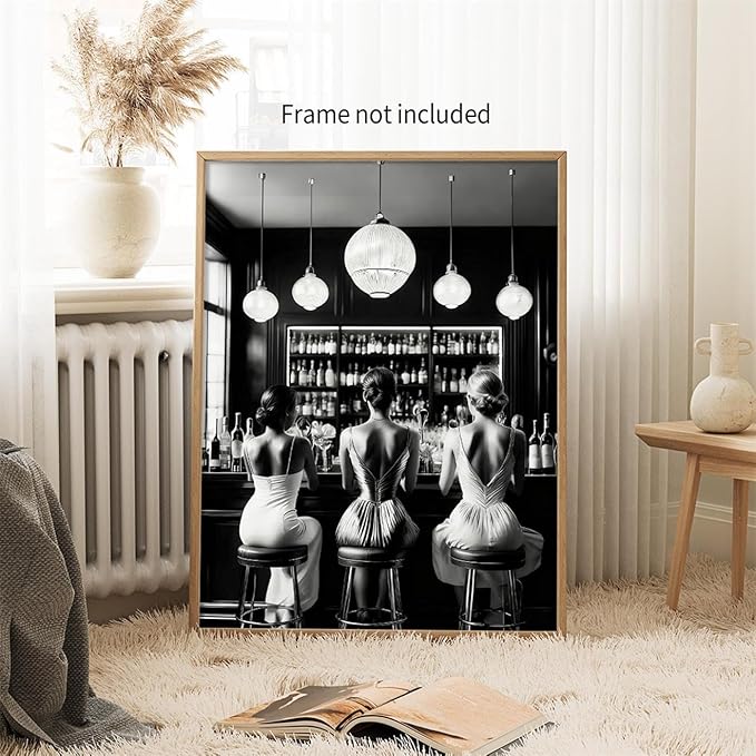 Vintage Black and White Canvas Wall Art Trendy Women Drink Cocktail Posters