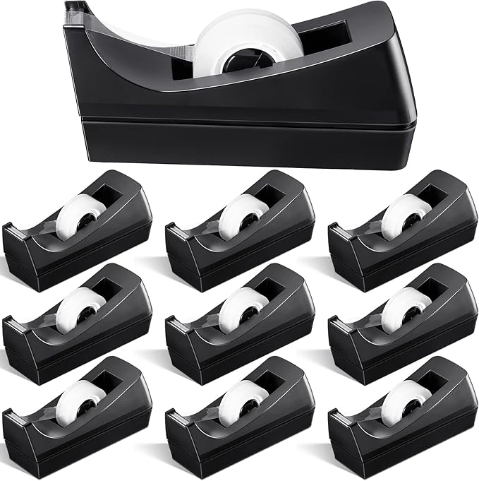 Lanties 10 Pack Desktop Tape Dispensers Non Skid Base for Office Home School (Tape Not Included) (Black)
