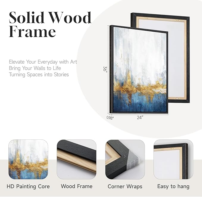 Framed Blue and White Abstract Wall Art