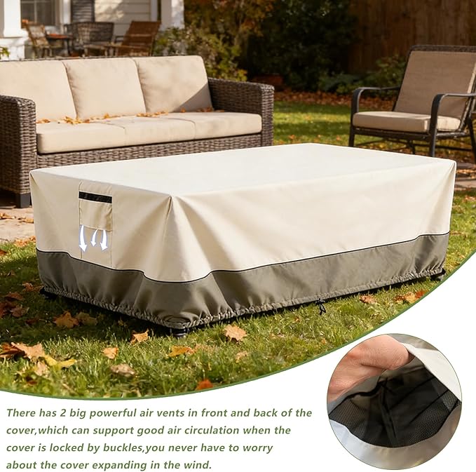 84 Inch Rectangular/Oval Patio Table Cover,Heavy Duty Waterproof Outdoor Dining Table Cover, Patio Furniture Covers, Beige
